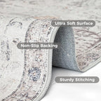 jinchan Kalen Runner Rug 2x7 Washable Hallway Rug Vintage Indoor Thin Retro Floor Cover Distressed Gray Floral Country Lightweight Non Slip Carpet for Entryway Bathroom Bedroom Living Room Grey