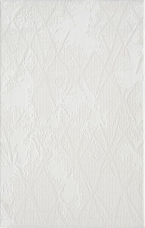 Adel Modern Area Rug for Living Room, 4x6 Rustic Distressed Abstract Cream Neutral Rug, Medium Pile Stain Resistant Carpet for Bedroom, Dining Room or Kitchen (4' x 6', Cream)