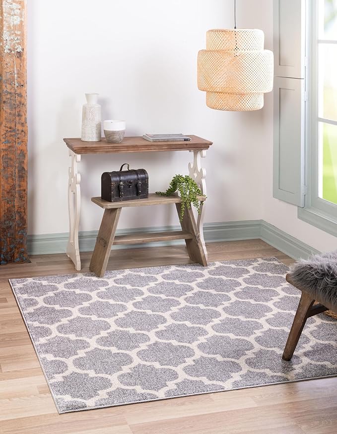 Rugs.com Lattice Collection Rug – 8 Ft Square Light Gray Medium-Pile Rug Perfect for Living Rooms, Kitchens, Entryways