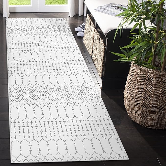 Lahome Moroccan Washable Runner Rug - 2x6 Non-Slip Throw Hallway Rug Runner Ultra-Thin Soft Kitchen Laundry Room White Print Distressed Carpet for Entryway Bathroom Living Room