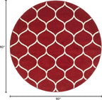 Rugs.com Lattice Frieze Collection Rug – 5' Round Red Medium Rug Perfect for Kitchens, Dining Rooms