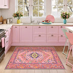 SERISSA Small Rugs for Entryway, 2x3 Fuchsia Pink Washable Non-Slip Area Rug Cute Boho Aesthetic Rug, Soft Low-Pile Indoor Door Mat Throw Carpet for Entrance Kitchen Bedroom Teen Girl Kids Room