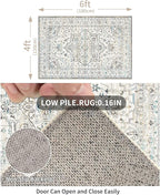 Enkor Area Soft Rugs 4x6 Washable Non Slip Boho Floor Rugs for Living Room Bedroom, Vintage Style Farmhouse Mat for Kitchen Entryway White & Grey