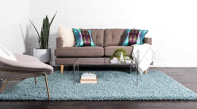 Unique Loom Solid Shag Collection Area Rug (3' 3" x 5' 3" Rectangle, Light Slate Blue)