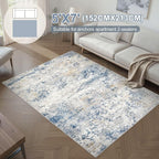Area Rug Living Room Rugs - 5x7 Abstract Large Soft Indoor Washable Rug Neutral Modern Low Pile Carpet for Bedroom Dining Room Farmhouse Home Office - Blue