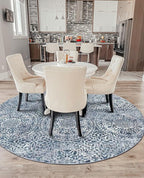 vivorug Round Rug 6ft Vintage-Inspired Round Area Rug Non-Slip Indoor Carpet for Living Room Bedroom Entryway, Stain Resistant Home Decor Circle Rug, Blue Medallion
