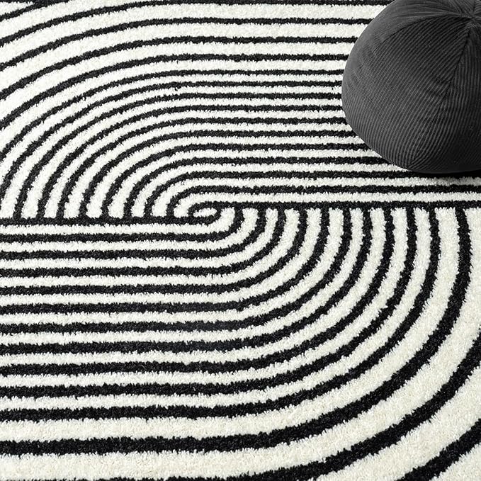 Abani Nuevo Collection Area Rug - Mid-Century Black and White Arch Knot Design - 9' x 12' - for Living Room, Bedroom & Office