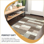 Superior Indoor Runner Rug, Jute Backed, Modern Geometric Patchwork Floor Decor for Bedroom, Office, Living Room, Entryway, Hardwood Floors, Rockwood Collection, 2' 7" x 8', Light Blue-Ivory