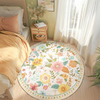 Floral 6ft Area Rug Machine Washable Soft Print Boho Carpet Non Slip Doormat Low Pile Flower Area Rugs for Living Room Bedroom Nursery Kitchen Dining Room Indoor-Beige/White/Orange