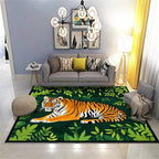 Tiger Rugs，5x6ft,Tiger and Green Leaf Print Rug for Living Room，A Colorful and Artistic Tiger Rug, Perfect for A Children's Play Area，Machine Washable Non-Slip Carpet Suitable for Bedroom and Study