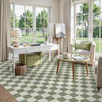 LIVEBOX 9x12 Area Rugs for Living Room, Checkered Non-Slip Washable Rugs, Farmhouse Neutral Classic Geometric Large Boys Area Rug for Bedroom, Carpet for Living Dining Room Office(Sage Green,9'x12')