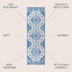 JONATHAN Y Boho Vintage Cream/Blue Runner Rug, 2x10, Bohemian Flair Medallion, Floral Easy-Cleaning High Traffic for Living Room, Bedroom, Kitchen, Pet-Friendly, Non Shedding (BMF106A-210)