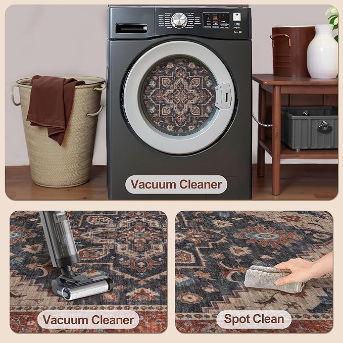Tangsoo 2x3 Washable Rug for Entryway, Vintage Non Slip Small Area Rug, Indoor Front Door Rug, Print Door Mat Small Carpet, Soft Low Pile Rugs for Entrance Kitchen Bedroom Dark Blue/Orange