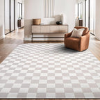 Beverly Rug Modern Geometric Area Rug 9x12 Low-High Pile Durable Soft Abstract Checkered Indoor Rugs for Living Dining Room Office Stain Resistant Non Shedding Casual Indoor Carpet Beige White 9 x 12