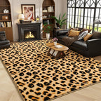 Amearea Soft Leopard Rugs for Bedroom Living Room, 4x6 Modern Cheetah Print Thickened Memory Foam Rug, Fluffy Indoor Washable Animal Rug Carpet for Kids Boys Girls Dorm Nursery Room Home Decor, Khaki