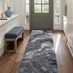 Abstract 2x6 Runner Rug: Modern Washable Rug for Entryway Hallway Bedside Kitchen Indoor - Non Slip Thin Low Pile - Black Gold