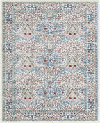 Lahome Floral Washable Rugs 8x10, Soft 8x10 Area Rugs for Living Room Bedroom, Boho Non-Slip Forest Stain Resistance Large Throw Carpet for Farmhouse Dining Room Office, Beige/Blue