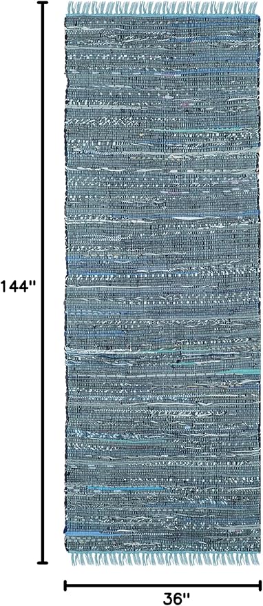 SAFAVIEH Rag Rug Collection Runner Rug - 2'3" x 12', Blue & Multi, Handmade Boho Stripe Cotton, Ideal for High Traffic Areas in Living Room, Bedroom (RAR121B)