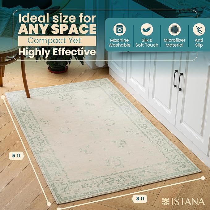 Istana 3x5 Area Rug - Green Modern Rugs for Living Room 3x5 - Foldable Rugs for Bedroom/Living Room Rug - Stain Resistant Washable Rug - Eco-Friendly Small Area Rugs