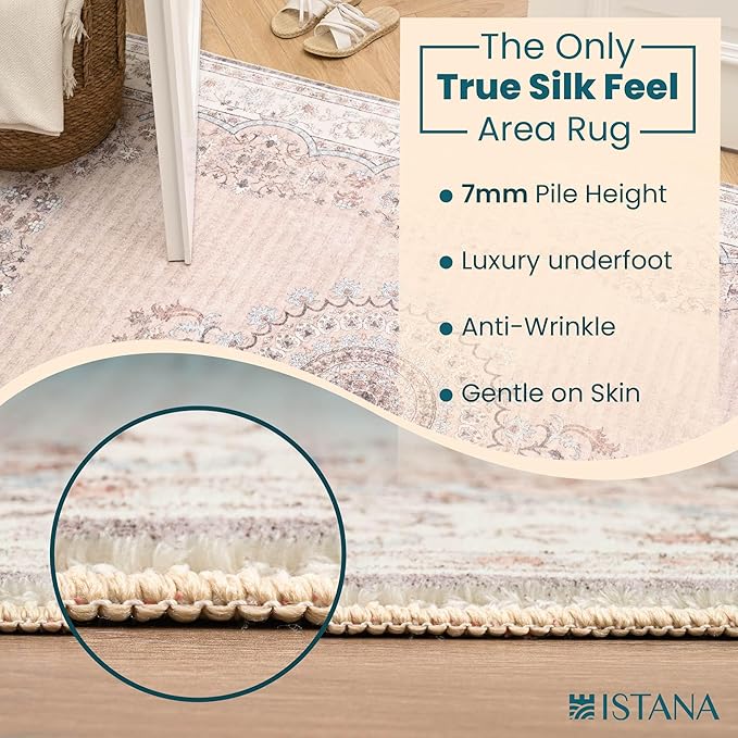 Istana Beige Area Rug 8x10, Machine Washable, Stain Resistant, Foldable, Non-Shedding, Farmhouse Rugs for Living Room, Eco-Friendly
