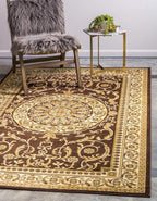 Unique Loom Versailles Collection Traditional Classic Medallion Floral Motif Area Rug (7' 0 x 10' 0 Rectangular, Brown/ Ivory)