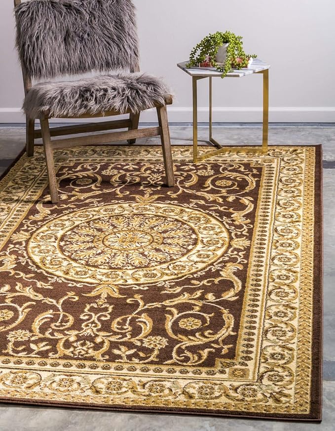 Unique Loom Versailles Collection Traditional Classic Medallion Floral Motif Area Rug (5' 0 x 8' 0 Rectangular, Brown/ Ivory)