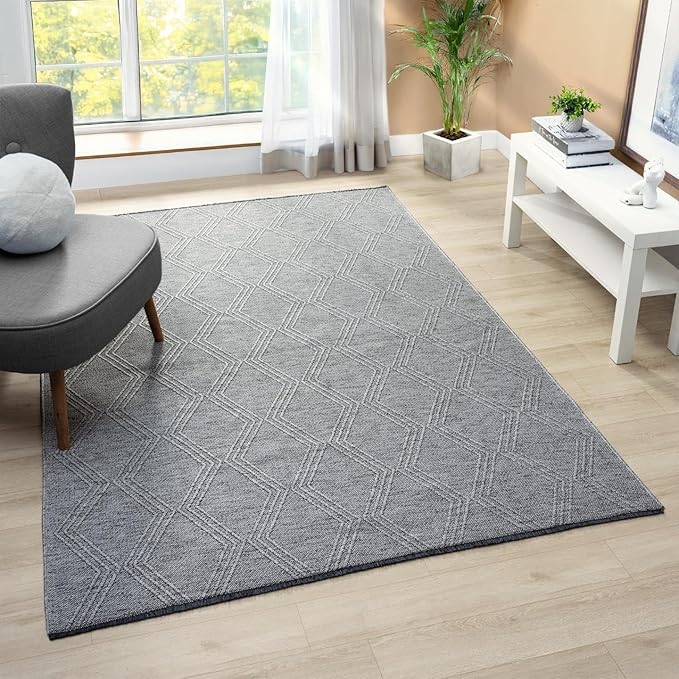 LUXE WEAVERS Modern Farmhouse Gray 9x12 Washable Area Rug, Anti-Slip Diamond Pattern Carpet
