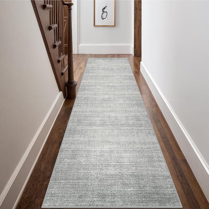 Art&Tuft Non-Slip Runner Rug - 3x10 Runner Rug Washable Low-Pile Rugs Runners, Soft Distressed Carpet Runner for Bedroom Bathroom Kitchen Laundry Living Room, Grey