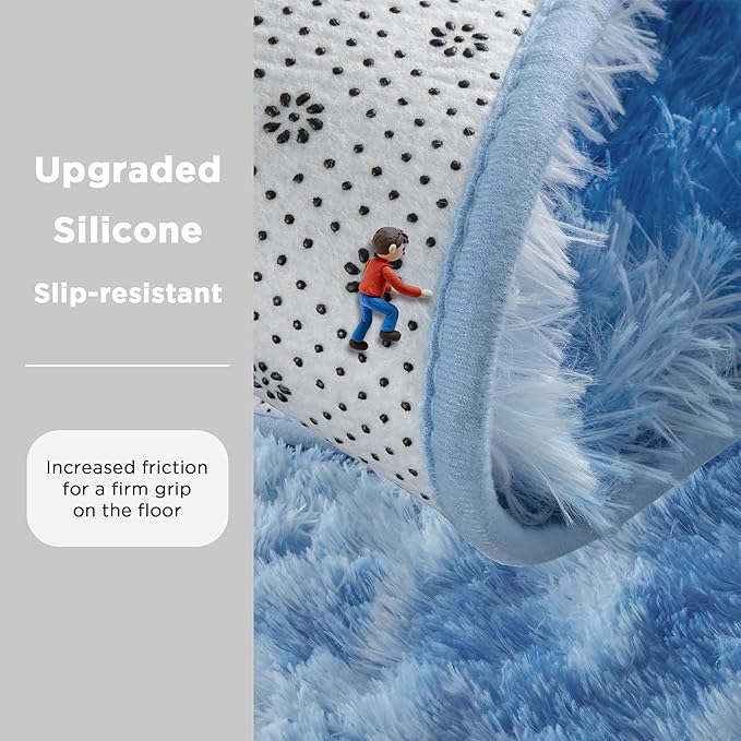 Andency 8x10 Area Rugs for Living Room, Non-Slip Fluffy Soft Large Shag Bedroom Carpet, Tie-Dyed Blue Big Indoor Thick Nursery Rug for Kids Dorm Home Decor Aesthetic