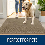 OLANLY Dog Door Mat for Muddy Paws 24x16, Absorbs Moisture and Dirt, Absorbent Non-Slip Washable Doormat, Quick Dry Chenille Mud Mat for Dogs, Entry Indoor Entryway Carpet for Inside Floor, Tan