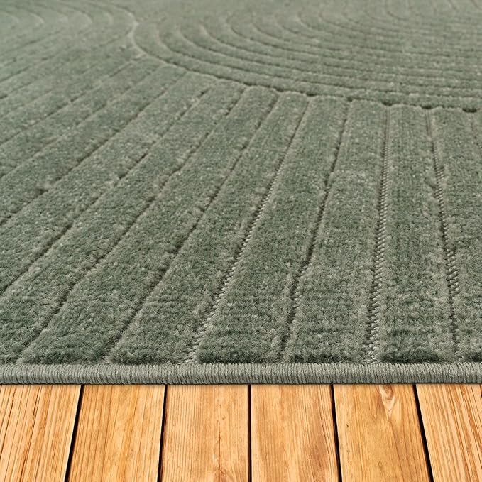 Paco Home Modern Area Rug with Raised Curved Line Pattern – Minimalist Design in Green, Size: 4' x 5'7"