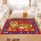Jungle Animal Area Rug,5x6ft,Unique Design Tiger Print Rug With Geometric Pattern，Bohemian Style Animal Tiger Print Pattern Colorful Rug,Washable Non-Slip Rug for Living Room Classroom Nursery Decor