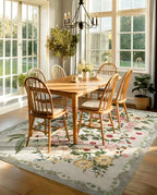 Floral Washable 5x7 Area Rugs - Living Room Rug Non Slip Low Pile Stain Resistant Carpets Indoor Vintage Flower Print Rug for Bedroom Dining Room Kitchen Home Office, Grey