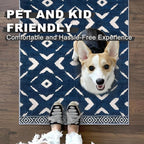 KILOCOCO Area Rug 3'x5' Rug for Entryway Washable Printed Bedroom Rugs Non Slip Boho Low-Pile Soft Rugs for Kitchen Dining Geometric Moroccan Carpet, Blue