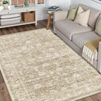 HUGEAR 3x5 Machine Washable Rugs Beige Hallway Area Rug Indoor Accent Rug Floral Low Pile Carpet Soft Throw Rug Bedroom Living Room Office Dining Room Kitchen Laundry Room Non Slip