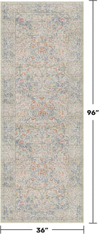 Floral 3x8 Wide Hallway Runner - Beige Blue with Lilic Accent, Boho Forest Decor, Washable Low Pile Non Slip Stain Resistant Rug for Long Kitchen, Large Bathroom, Hall Way