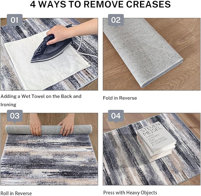 Modern Abstract Runner Rug 2.6x8, Grey Black Multi Washable Kitchen Runner Non-Slip Soft Hallway Rug Runner Thin Print Faux Wool Carpet for Entryway Bedroom Laundry Room Indoor Home Decor