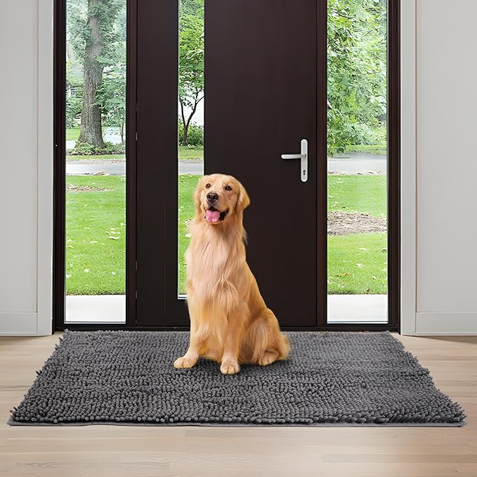 Chenille Absorbent Front Door Mat 72" x 36", Dog Door Mat for Muddy Paws, Trap Dirt Doormat, Mud Mat for Dogs, Washable Non Slip Outdoor Indoor Doormats for Entryway, Grey
