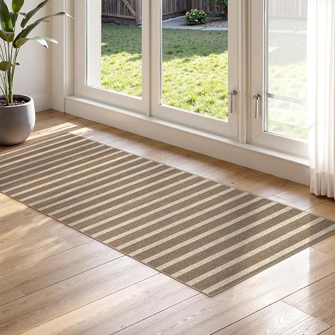 Lahome Striped Easy Jute Hallway Runner Rug, 2x6 Kitchen Mats for Floor Washable Entryway Runner, Farmhouse Neutral Indoor Outdoor Carpet for Hallway 6ft Entry Laundry, Khaki