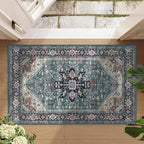 Enkor Area Soft Rugs 2x3 Washable Non Slip Boho Small Floor Entryway Rugs for Living Room Bedroom, Vintage Style Farmhouse Mat for Kitchen Purple & Green