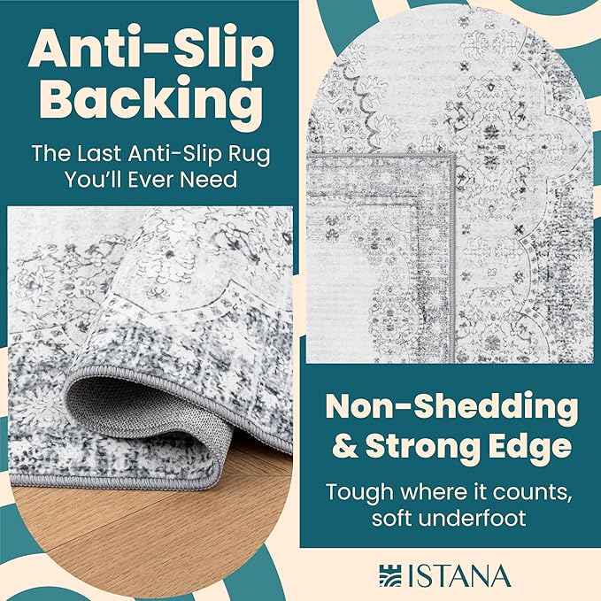 Istana 5x7 Area Rug - Grey/Gold Rugs for Living Room 5x7 - Foldable Rugs for Bedroom - Stain Resistant Washable Rug - Eco-Friendly Boho Area Rugs - Easy to Clean Living Room Rug