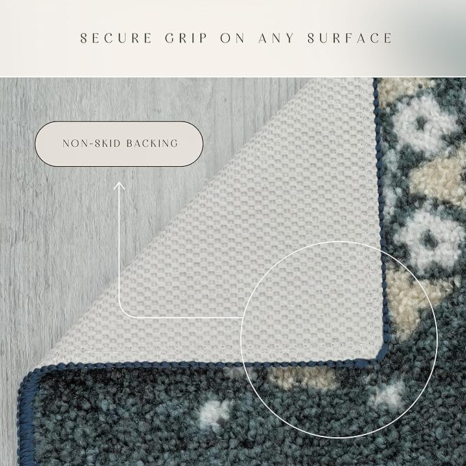 Maples Rugs Reggie Floral Area Rug - Made in USA - Low Pile, Non Slip, Pet-Friendly Mat for Living Room, Bedroom, and Office, 5' x 7', Persian Blue
