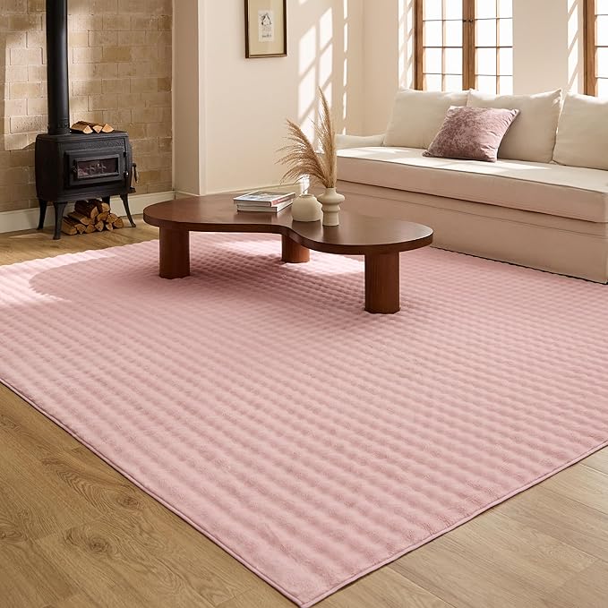 Bedsure 5x7 Fluffy Area Rugs for Living Room, Machine Washable Rugs, Non-Slip Backing, Non-Shedding, Pet Friendly Throw Rug for Bedroom Dining Room, Rug for Kids Room, Strawberry Cream