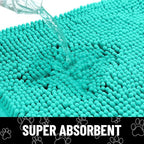 Smiry Dog Door Mat for Muddy Paws, Absorbent Dirt Trapper Non Slip Quick Dry Washable Chenille Mat for Mud Dogs, Entry Rug for Indoor and Outdoor (24x16 Inches, Turquoise and White)
