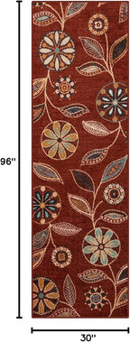 Maples Rugs Reggie Floral Runner Rug - Made in USA - Washable, Non Slip Indoor Carpet for Kitchen, Hallway, and Laundry Room, 2'6" x 8', Merlot
