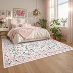 GarveeHome Large Washable Area Rug 10 x 13 for Living Room, Non-Slip Soft Vintage Rug, Low Pile Farmhouse Floral Carpet, Non-Shedding Foldable Printed Rugs for Bedroom, Pink