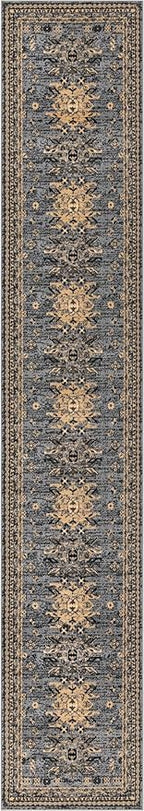 Unique Loom Taftan Collection Border Geometric Tribal Inspired Design Area Rug (2' 11 x 16' 5 Runner, Gray/ Black)