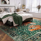 Moynesa Tiger Washable Rugs, 8x10 Area Rugs for Living Room, Soft Large Vintage 8x10 Bedroom Green Rug, Botanical Non Slip Ultra Thin Floor Carpet for Dining Room Home Office