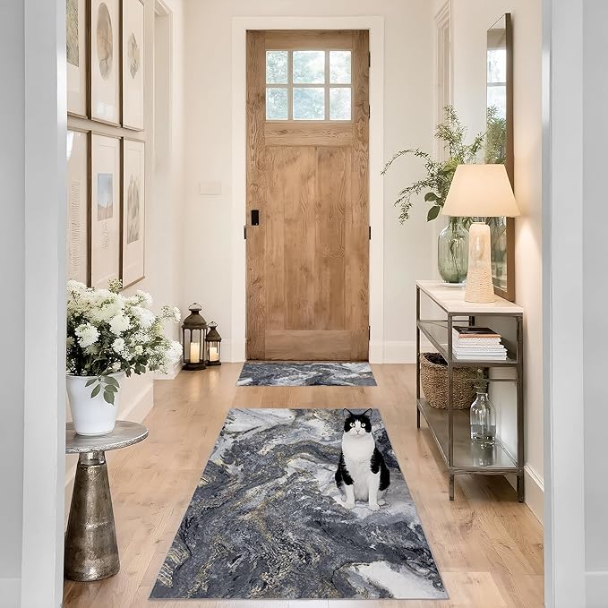 3x5 Black Area Rug: Modern Abstract Washable Rugs for Entryway Kitchen Bedroom Indoor - Non-Slip Stain Resistant Thin Low Pile