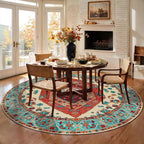SERISSA Boho Round Area Rug, 6ft Washable Non-Slip Circle Rug, Ultra Soft Oriental Vintage Orange Low-Pile Circular Carpet for Bedroom Entryway Kids Room Office College Dorm Living Room